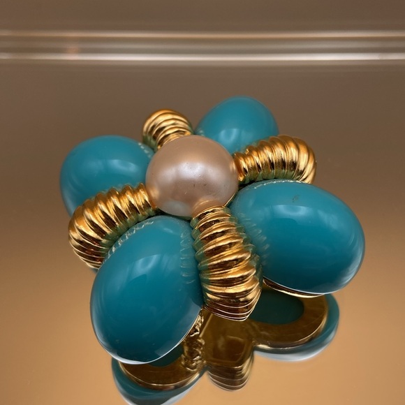 Vintage 90s Joan Rivers Cruciform Faux Pearl And Turquoise Brooch - Picture 12 of 12